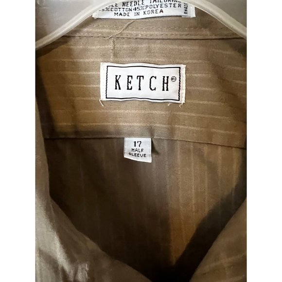 VINTAGE Ketch Dress Shirt Button Up Single Stitch Brown Striped Mens SIze 17 - Picture 2 of 9